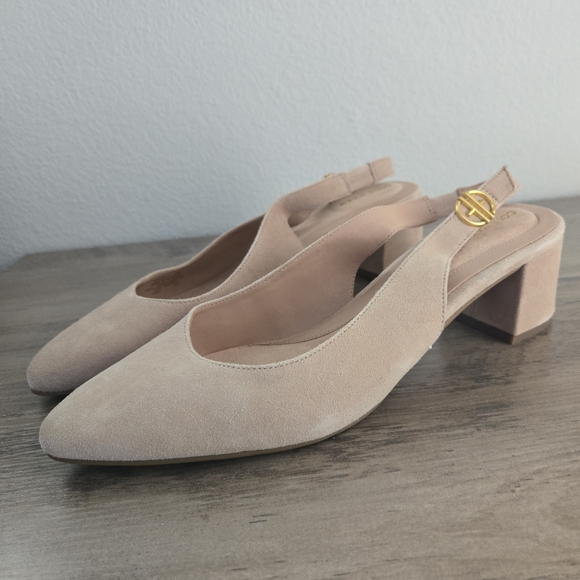 Cole Haan The Go-To Slingback Pump 45 mm Suede Beige Size 10B Defect Mild Scuffs - Picture 6 of 12